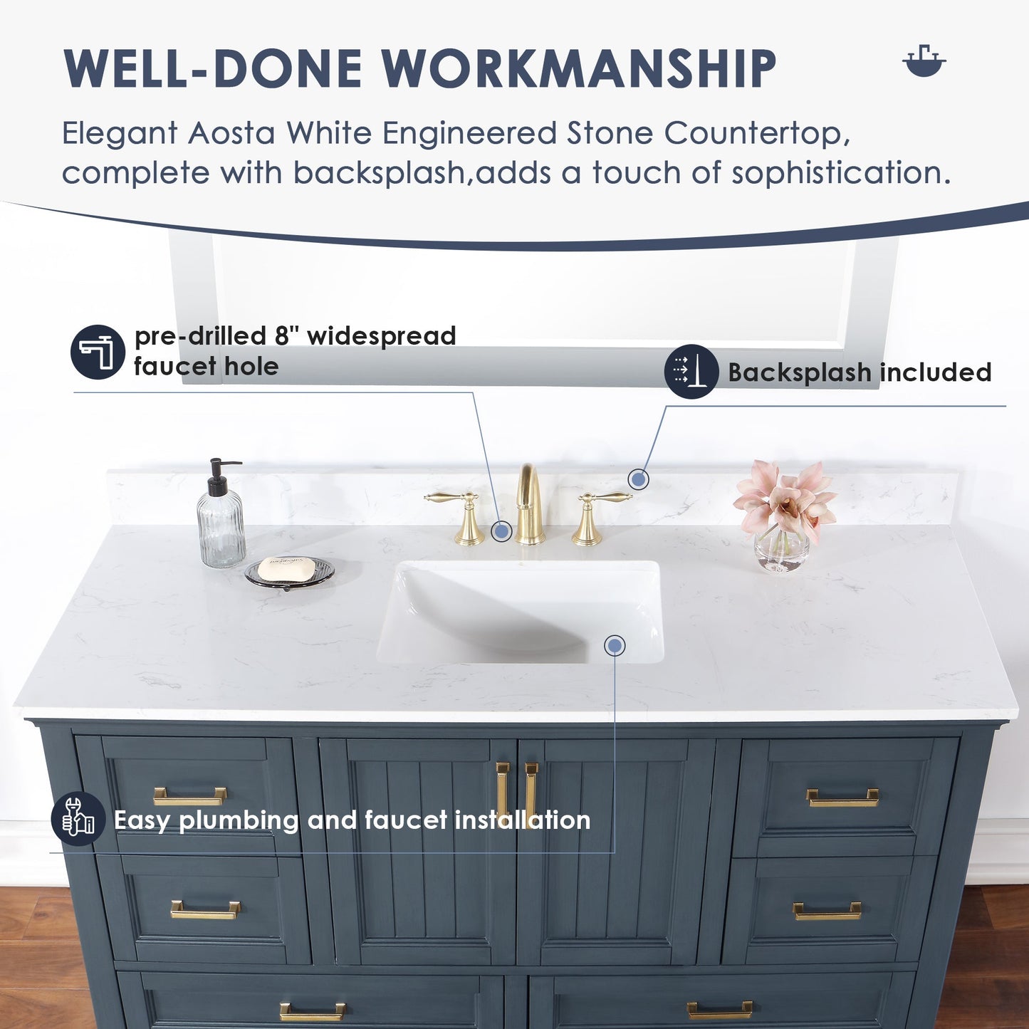 Altair Designs 60" single vanity with top - 538060S-WH-AW-NM