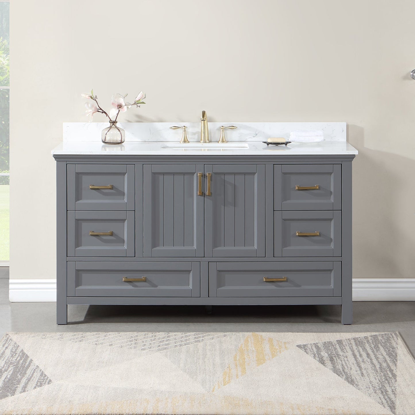 Altair Designs 60" single vanity with top - 538060S-WH-AW-NM