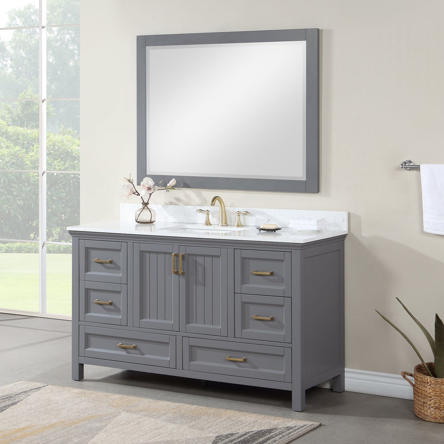 Altair Designs 60" single vanity with top - 538060S-WH-AW-NM