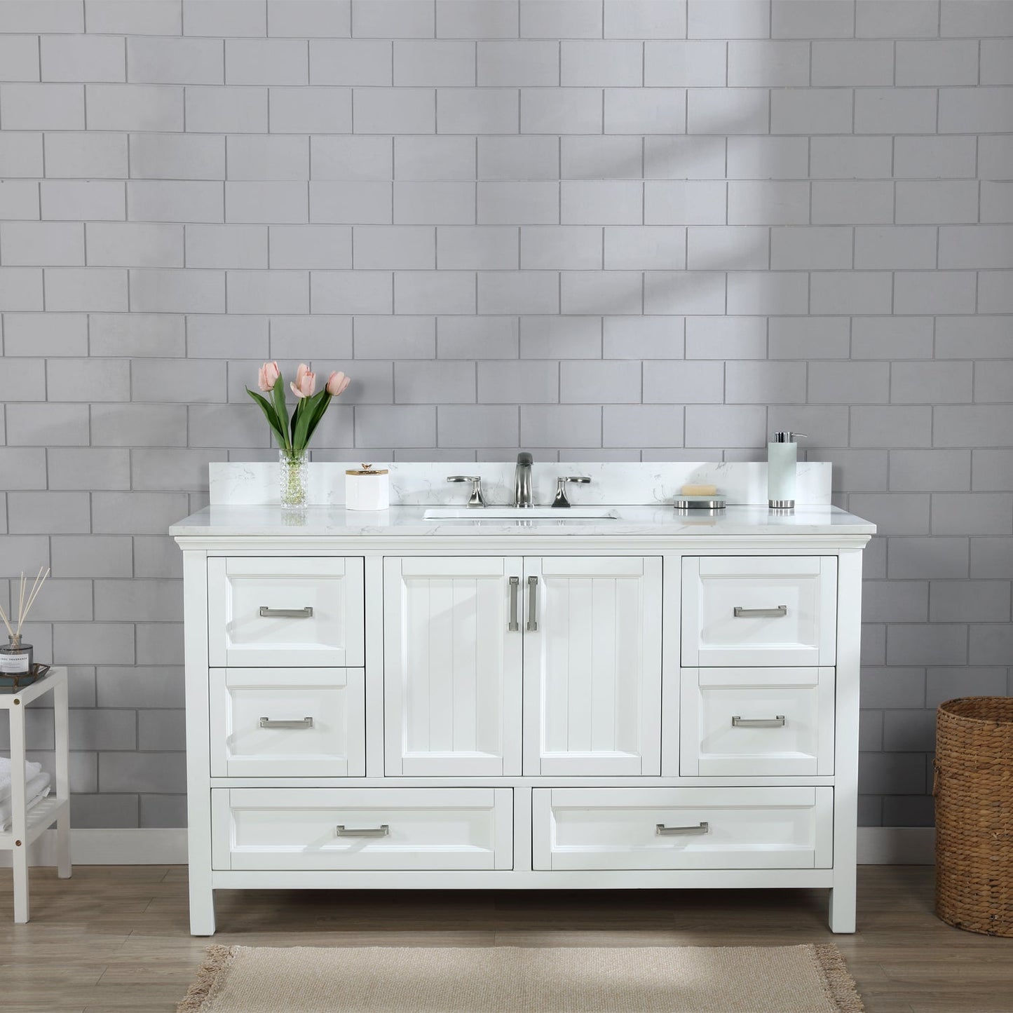 Altair Designs 60" single vanity with top - 538060S-WH-AW-NM