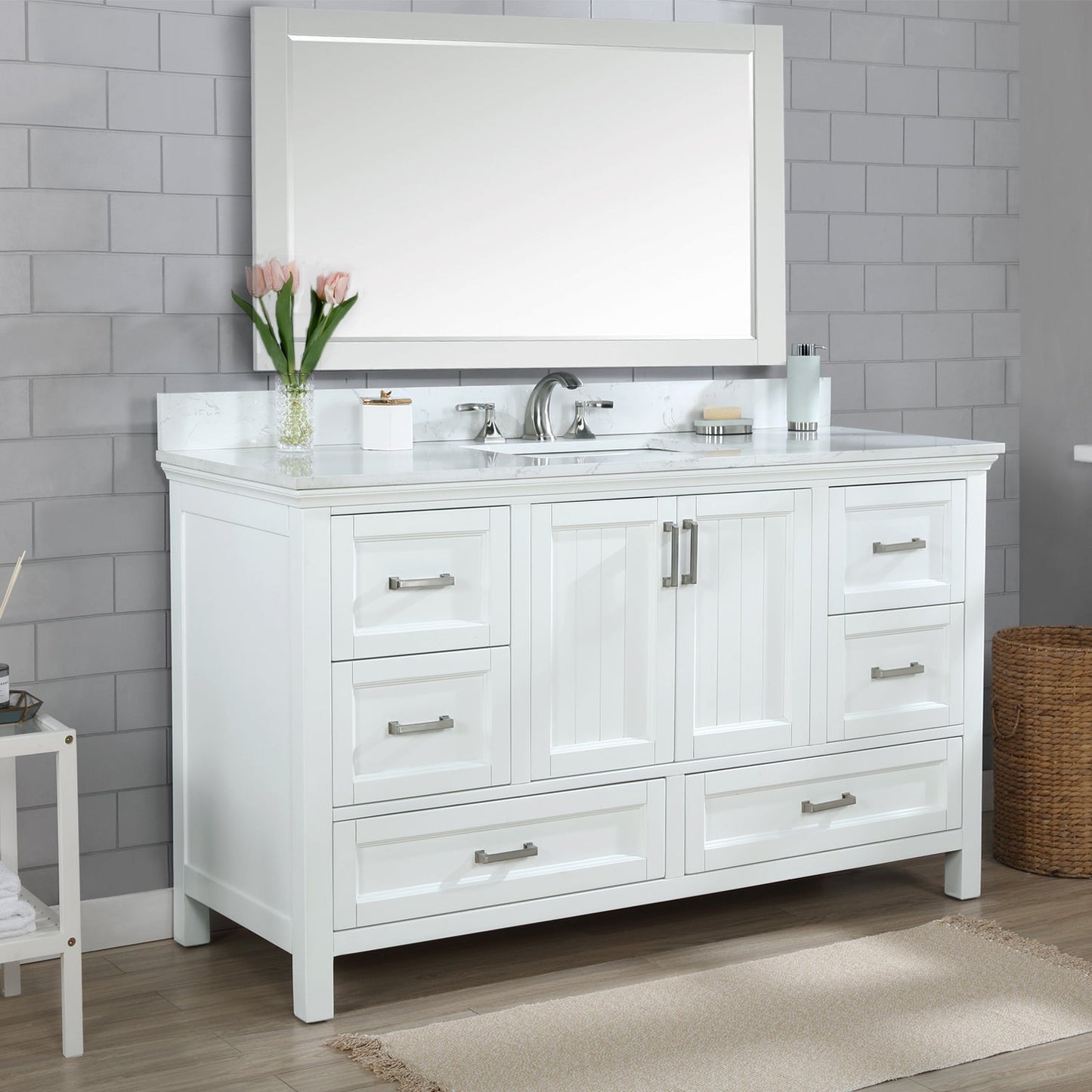 Altair Designs 60" single vanity with top - 538060S-WH-AW-NM