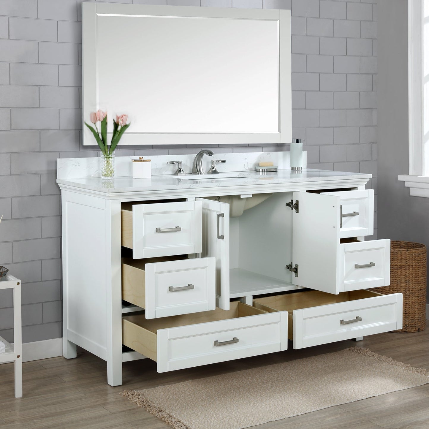 Altair Designs 60" single vanity with top - 538060S-WH-AW-NM