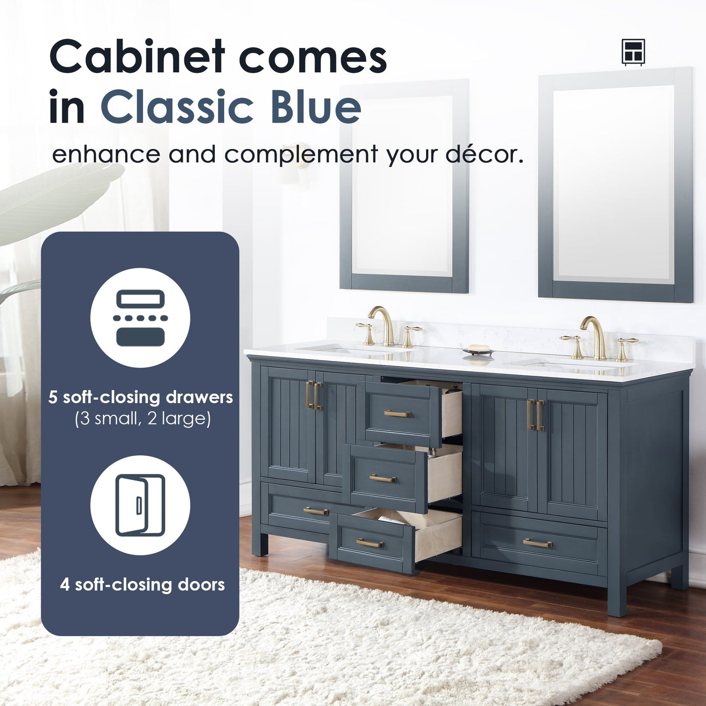 Altair Designs Isla 72" double vanity with top - 538072-CB-AW-NM