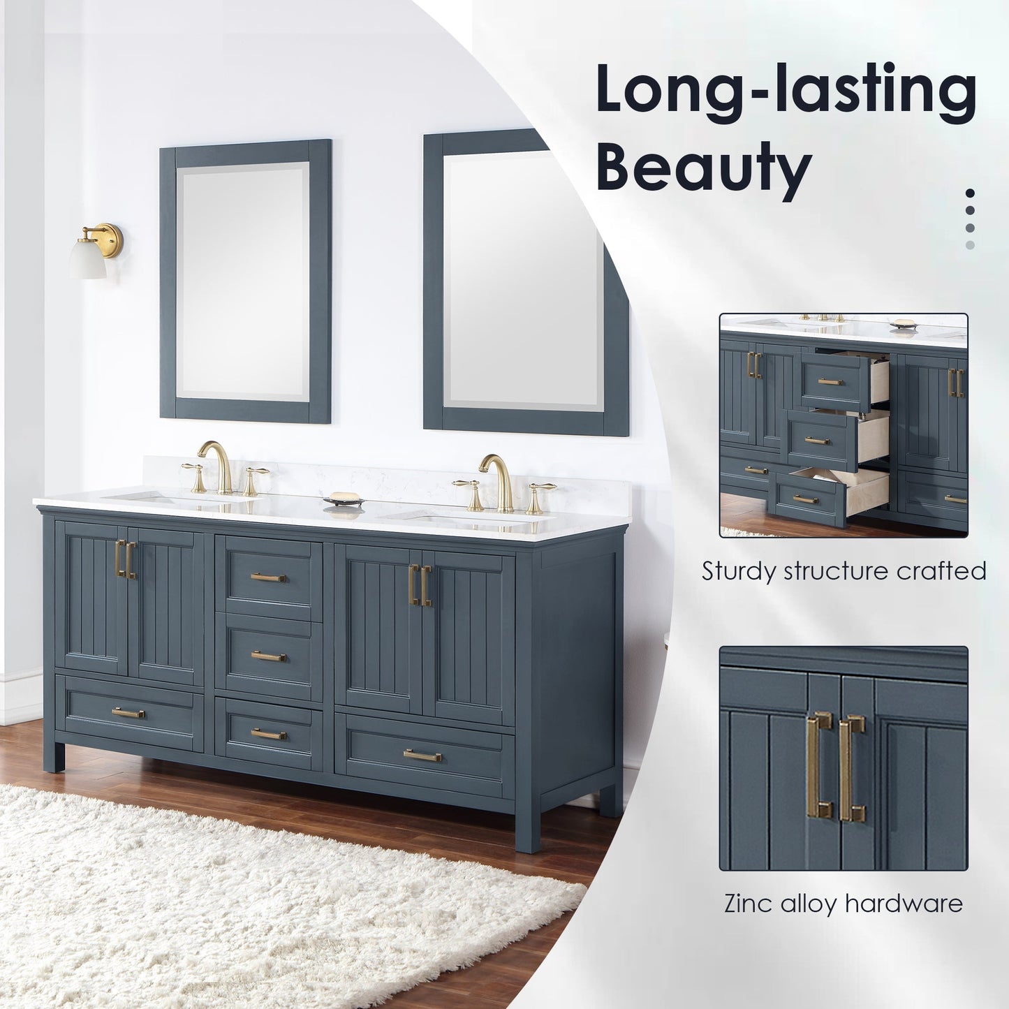 Altair Designs Isla 72" double vanity with top - 538072-CB-AW-NM