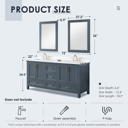 Altair Designs Isla 72" double vanity with top - 538072-CB-AW-NM