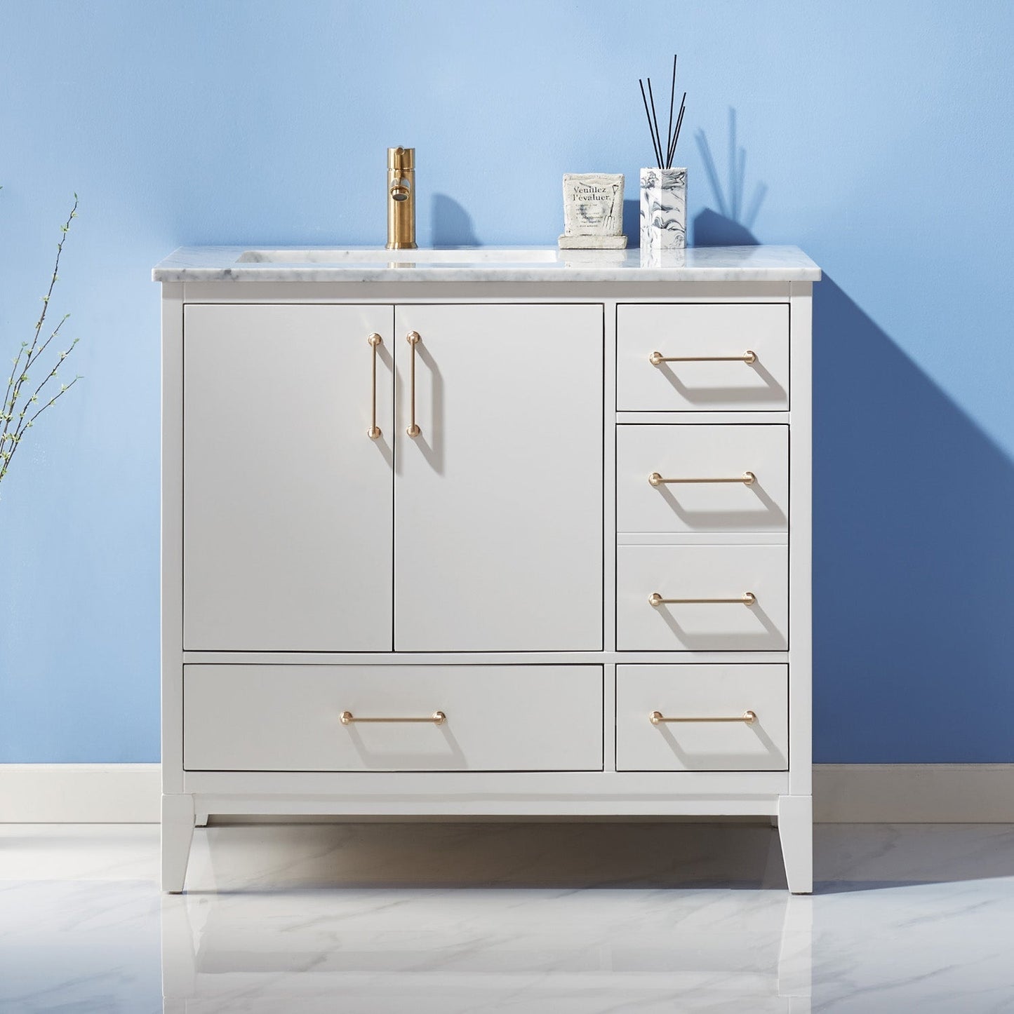 Altair Designs 36" single vanity with top - 541036-WH-CA-NM