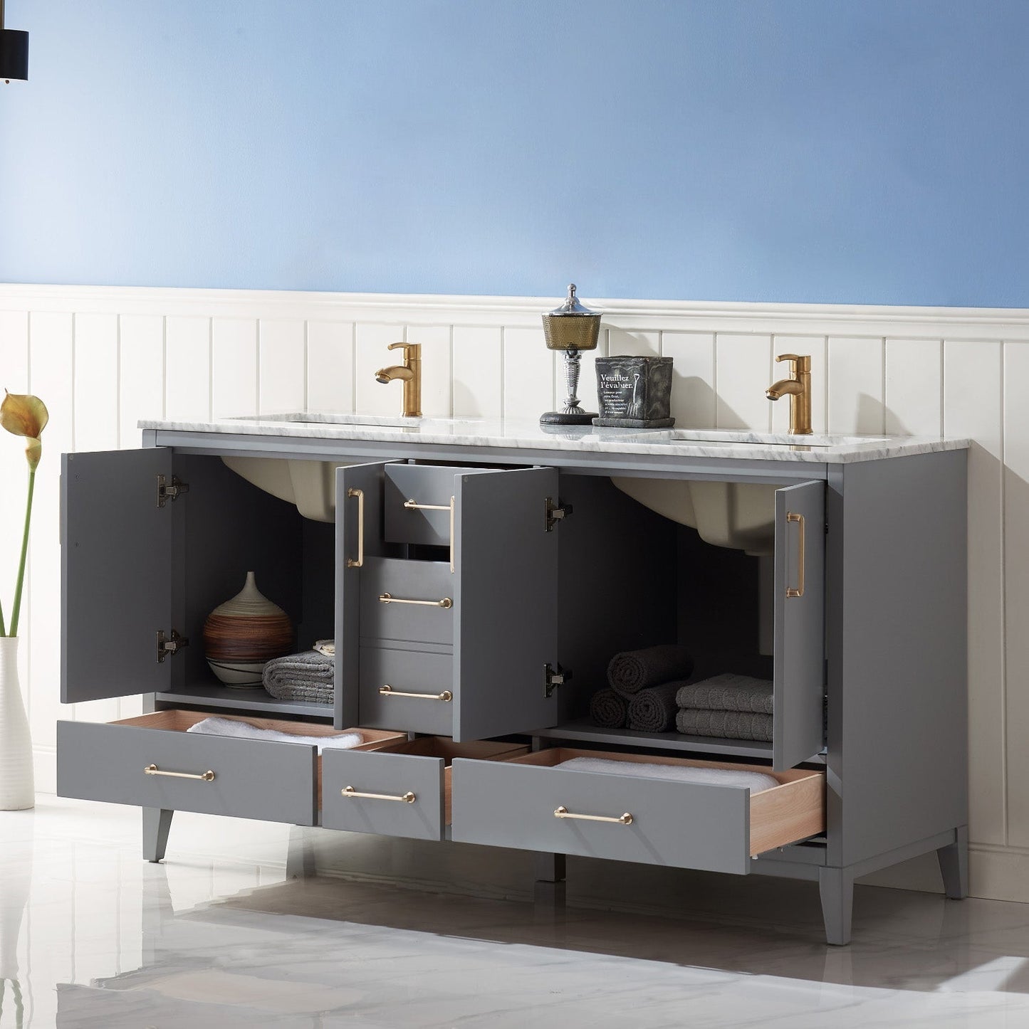 Altair Designs 60" double vanity with top - 541060-WH-CA-NM