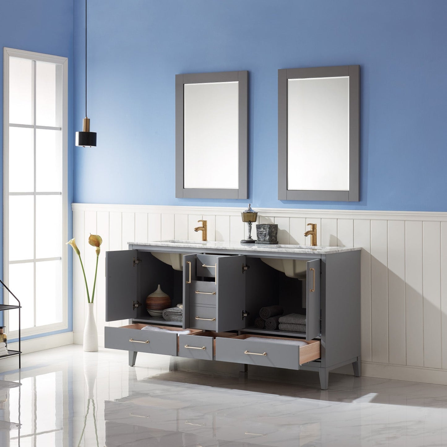 Altair Designs 60" double vanity with top - 541060-WH-CA-NM