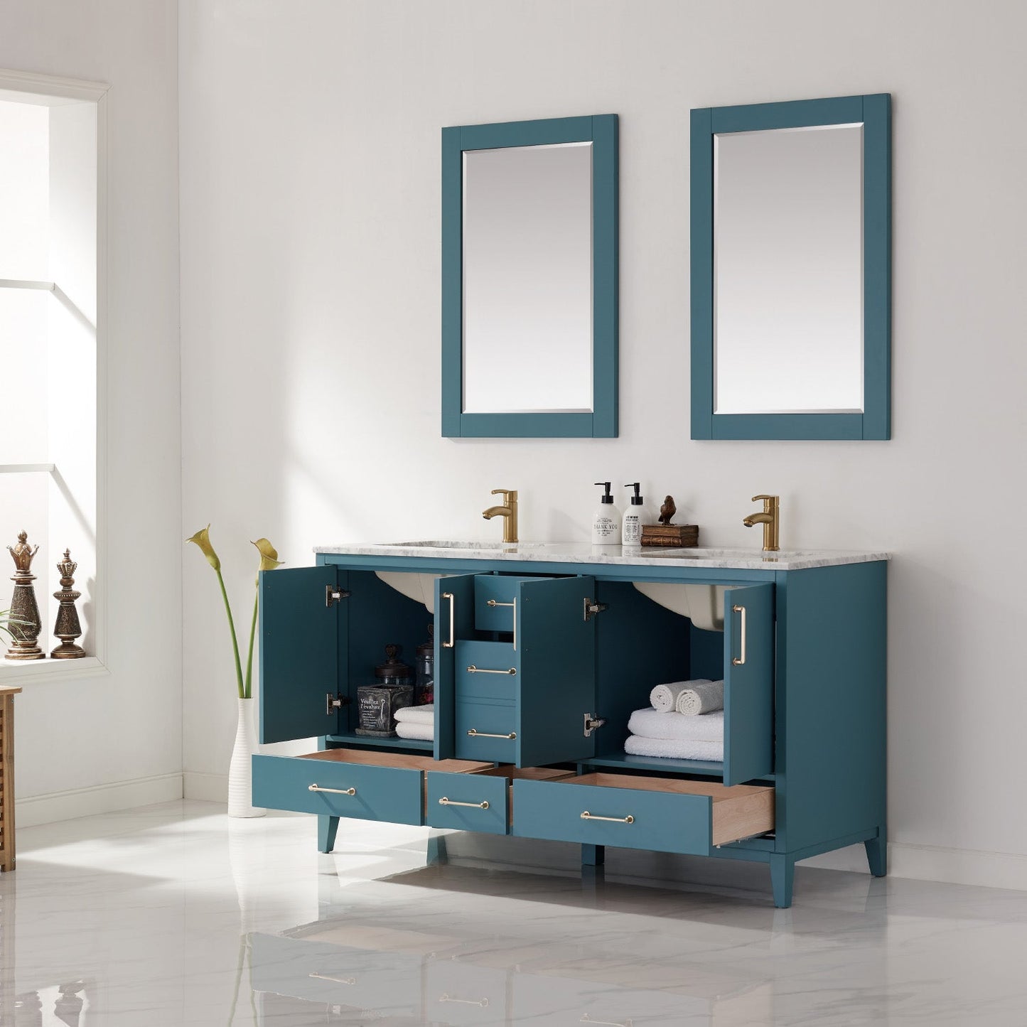 Altair Designs 60" double vanity with top - 541060-WH-CA-NM