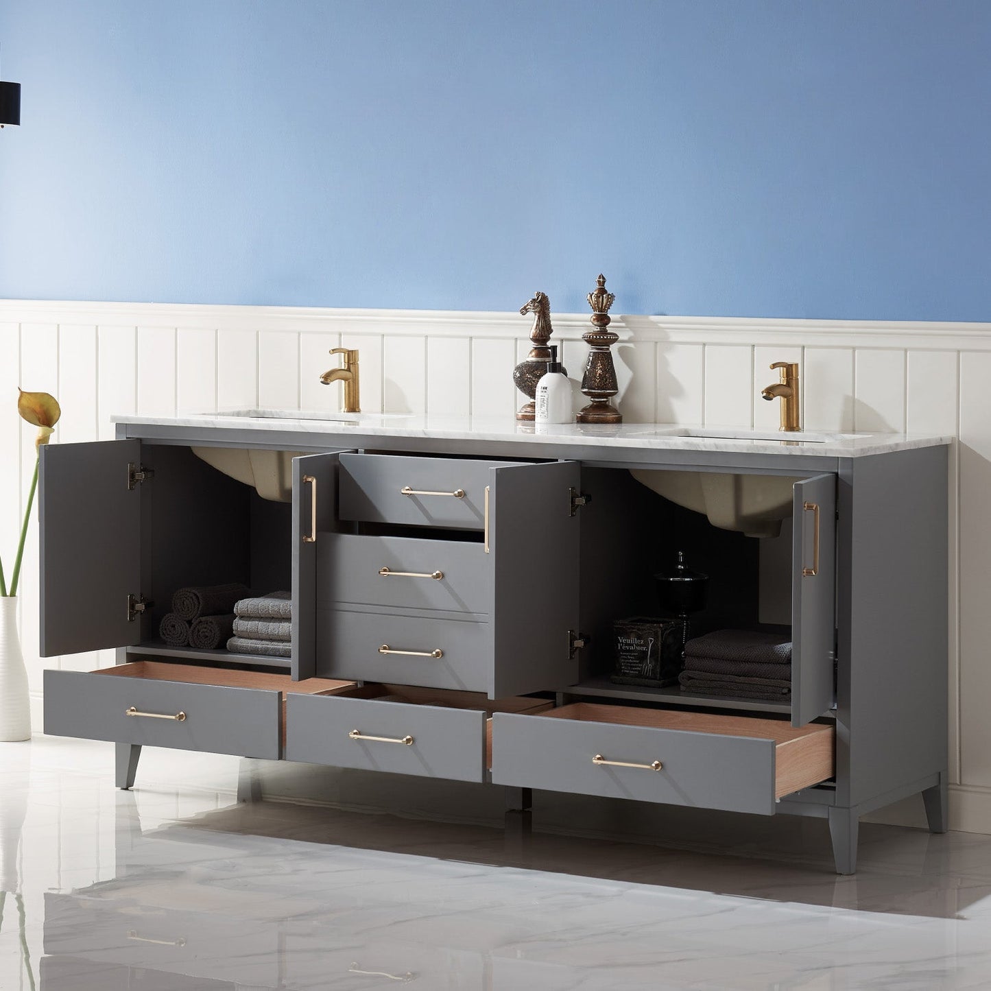 Altair Designs 72" double vanity with top - 541072-WH-CA-NM