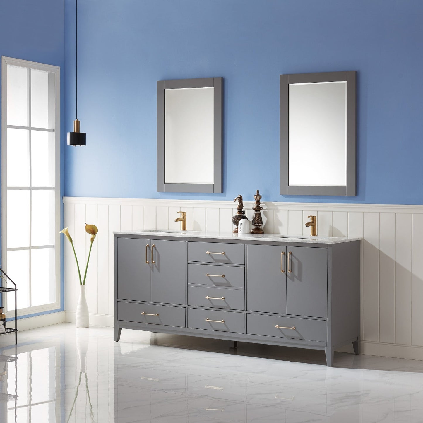 Altair Designs 72" double vanity with top - 541072-WH-CA-NM