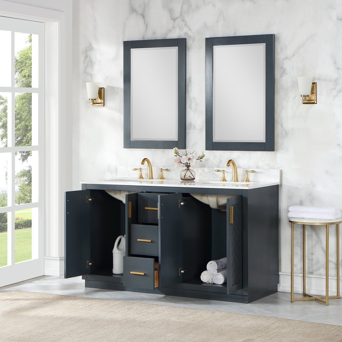 Altair Designs Gazsi 60" double vanity with top - 543060-BN-GW-NM