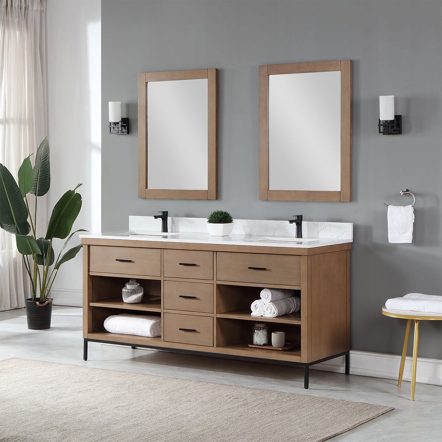 Altair Designs 72" double vanity with top - 545072-WH-AW-NM