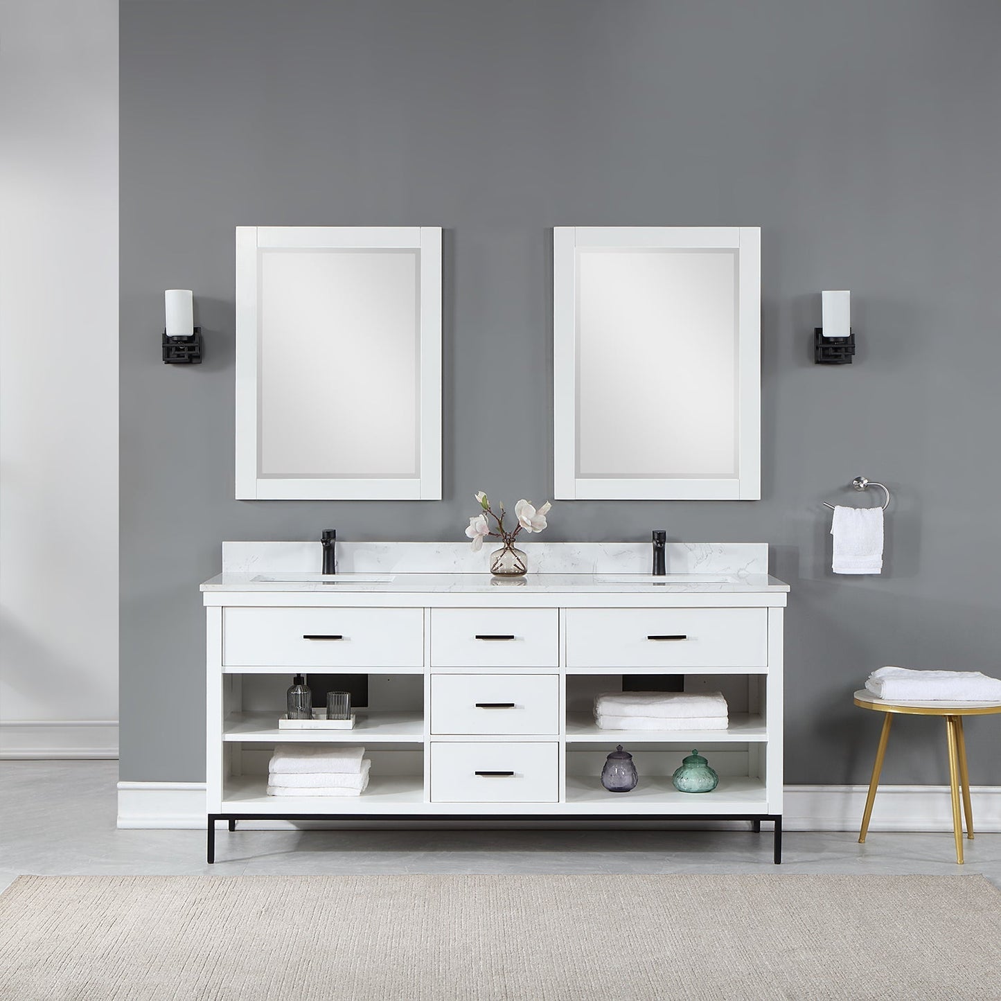Altair Designs 72" double vanity with top - 545072-WH-AW-NM