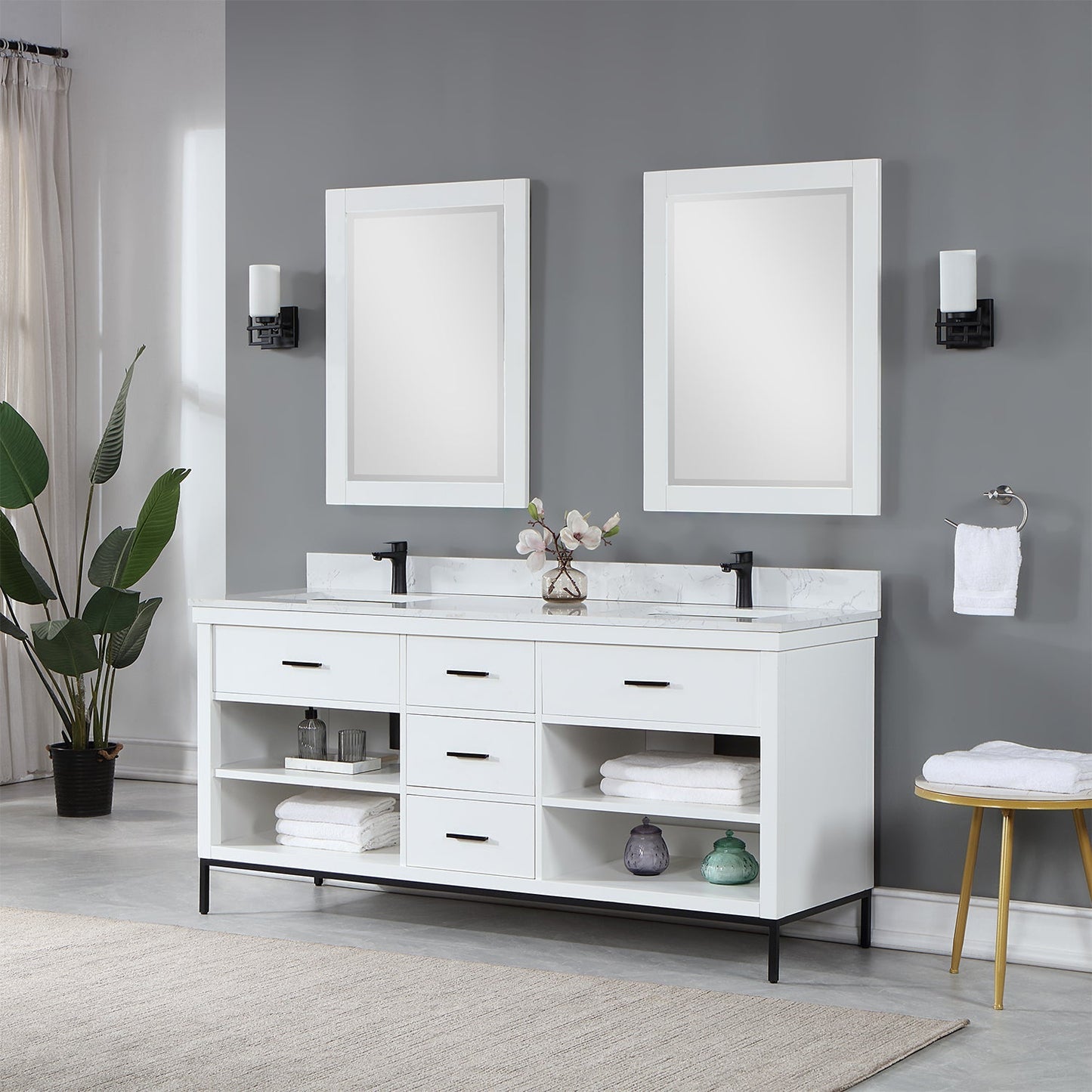 Altair Designs 72" double vanity with top - 545072-WH-AW-NM