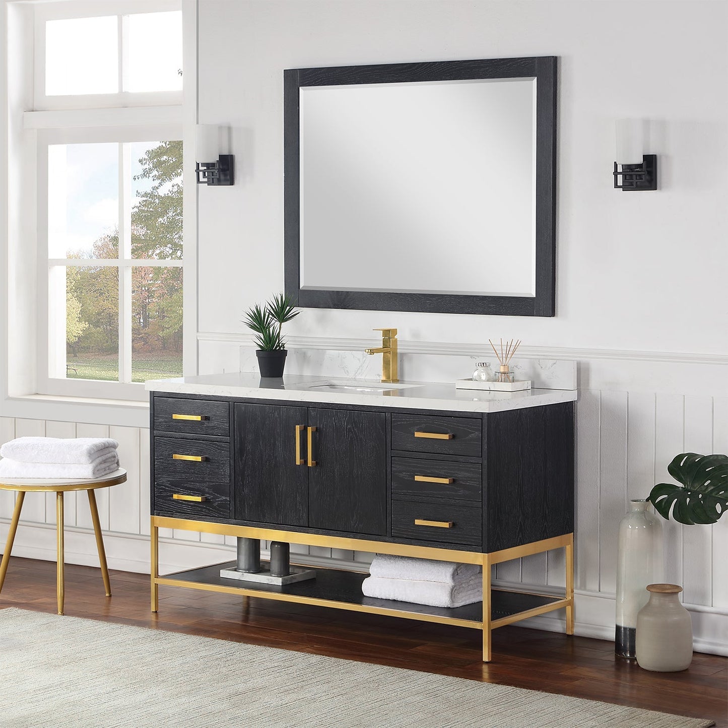 Altair Designs 60" single vanity with top - 546060S-WO-GW-NM