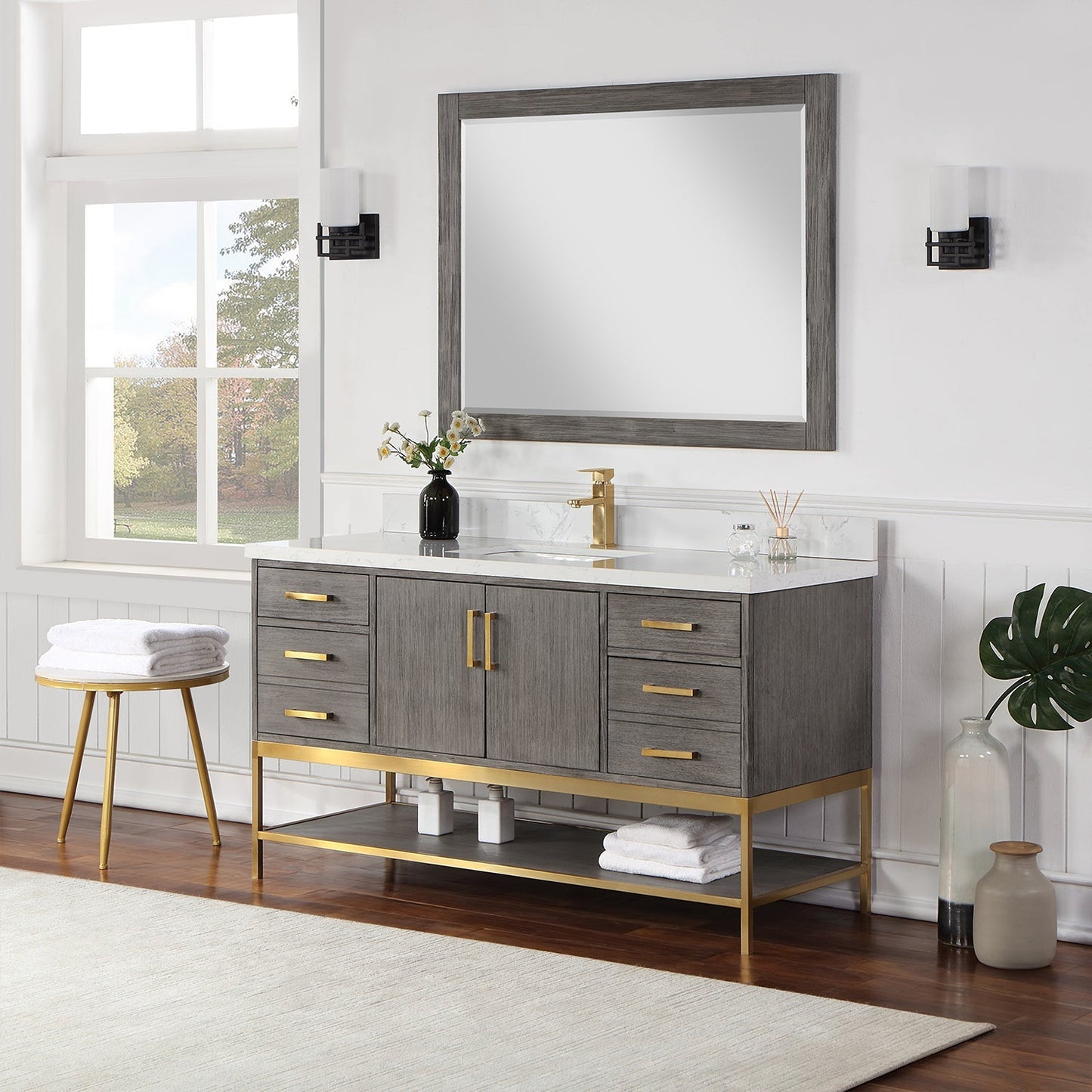 Altair Designs 60" single vanity with top - 546060S-WO-GW-NM