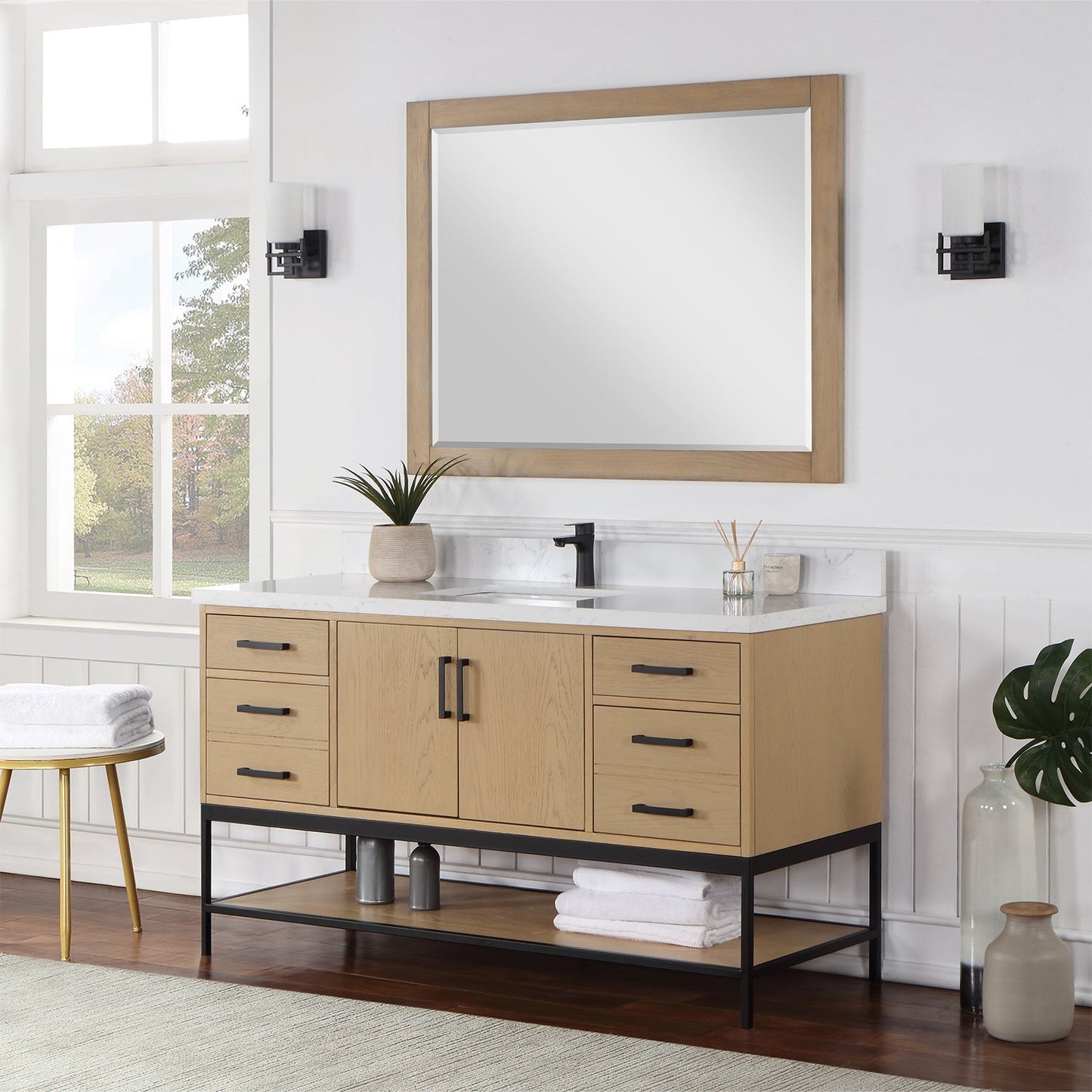 Altair Designs 60" single vanity with top - 546060S-WO-GW-NM