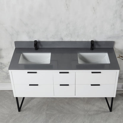 Altair Designs 60" double vanity with top - 548060-WP-CG-NM