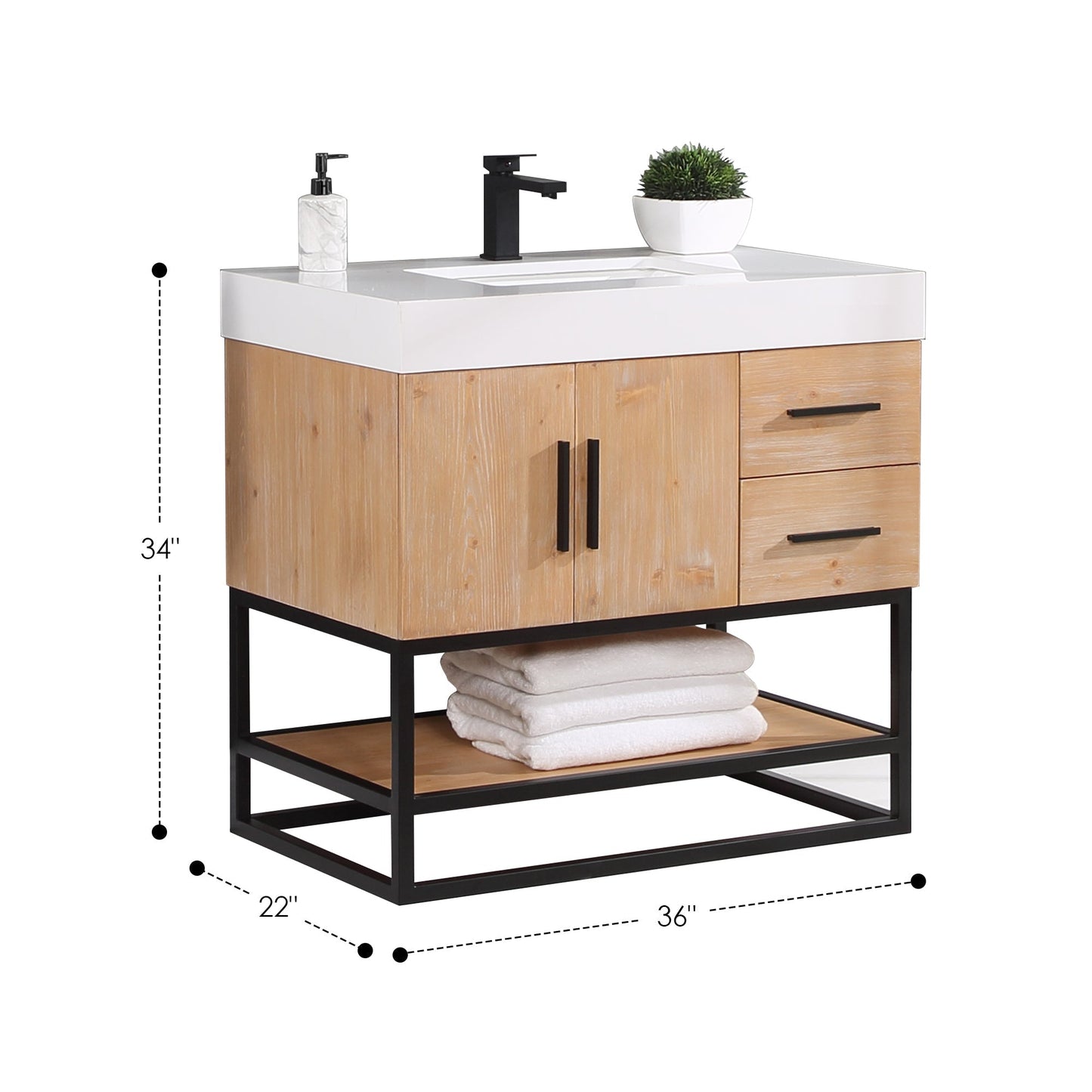 Altair Designs 36"/48"/60" single vanity with top - 552036B-LB-WH-NM