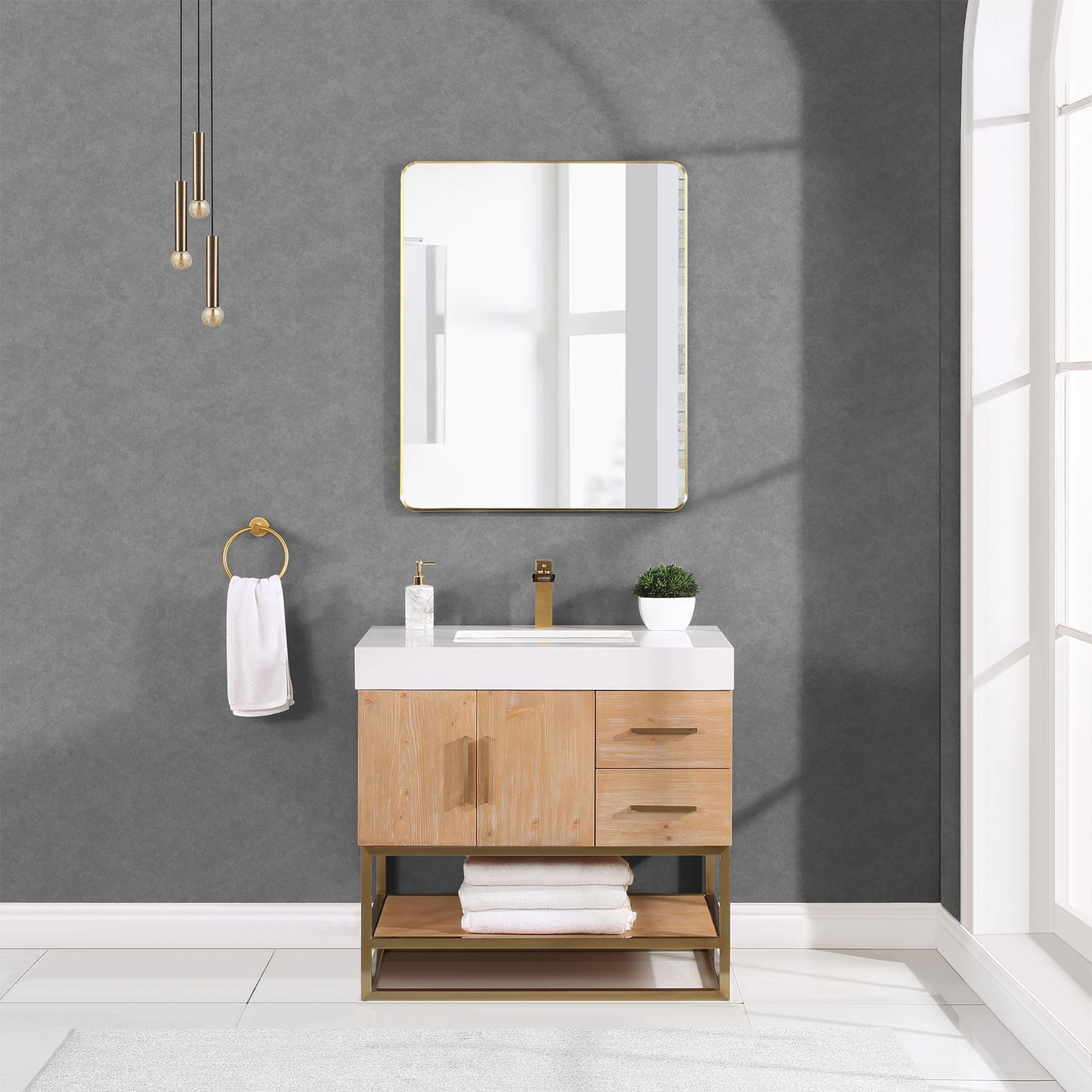 Altair Designs 36"/48"/60" single vanity with top - 552036B-LB-WH-NM
