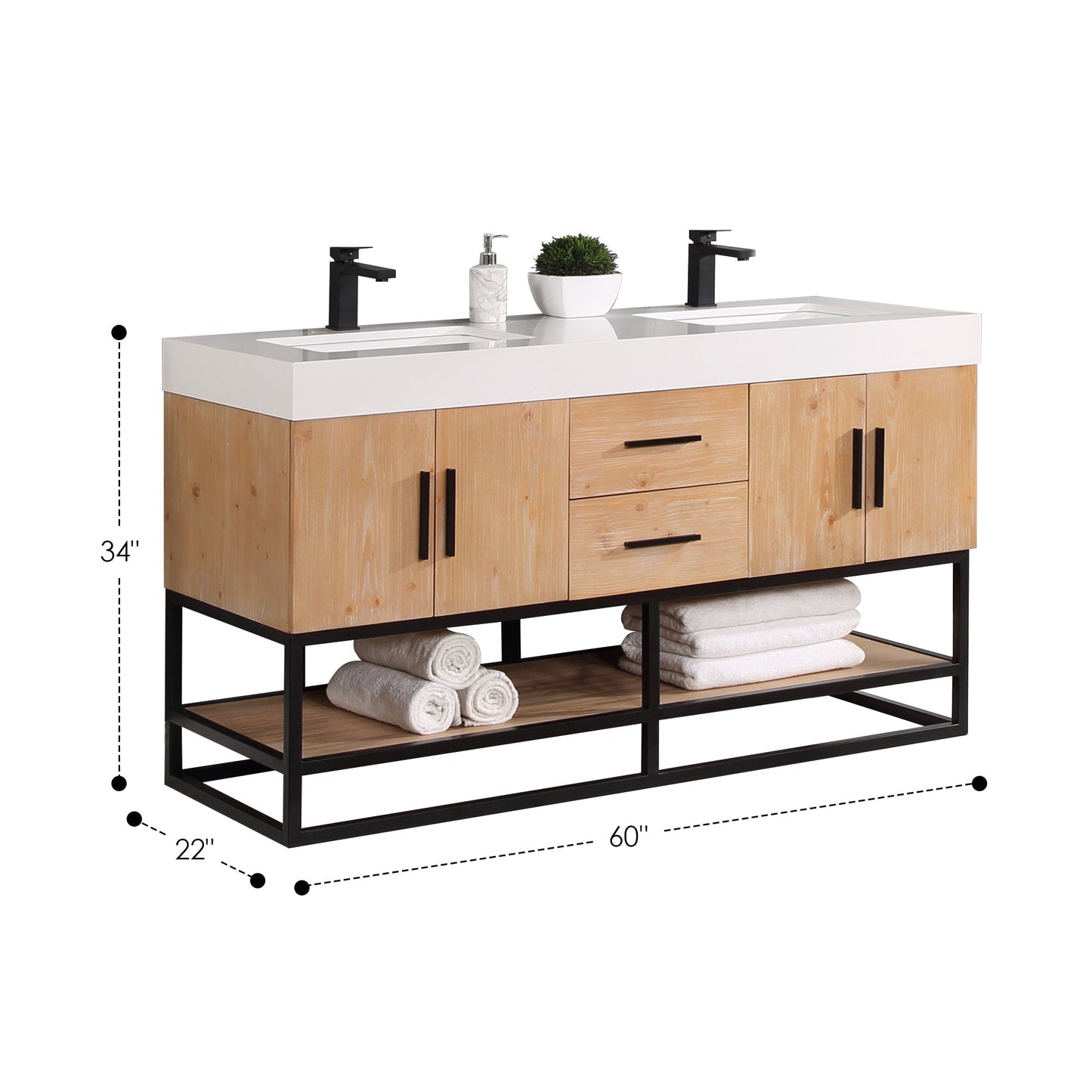Altair Designs 60"/72"/84" single/double vanity with top - 552060B-LB-WH-NM
