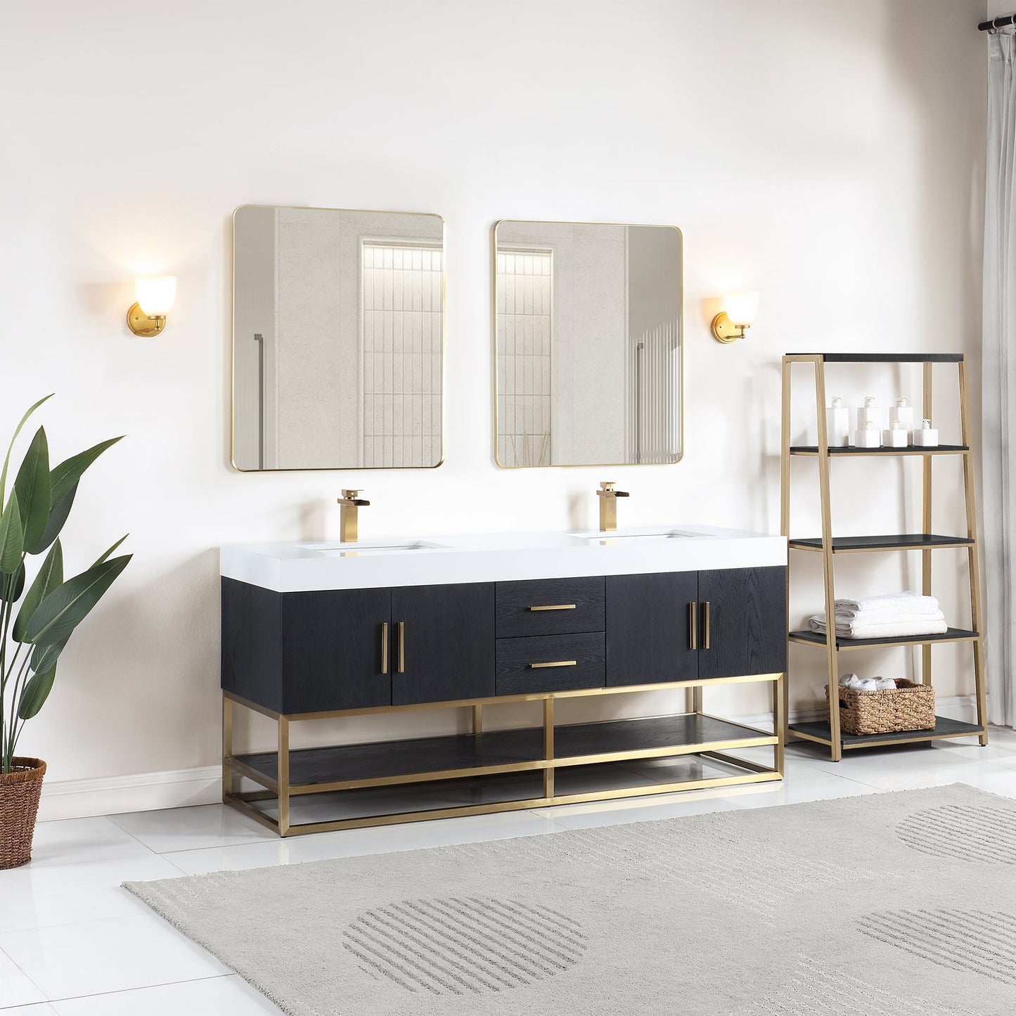 Altair Designs Bianco 72"/84" double vanity with top - 552072G-BO-WH-NM