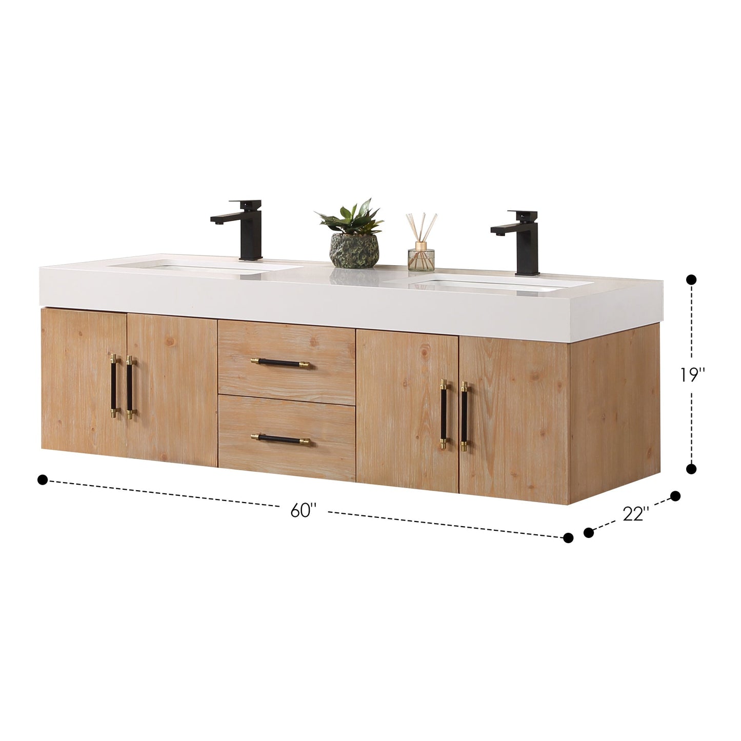 Altair Designs 60" double vanity with top - 553060-LB-WH