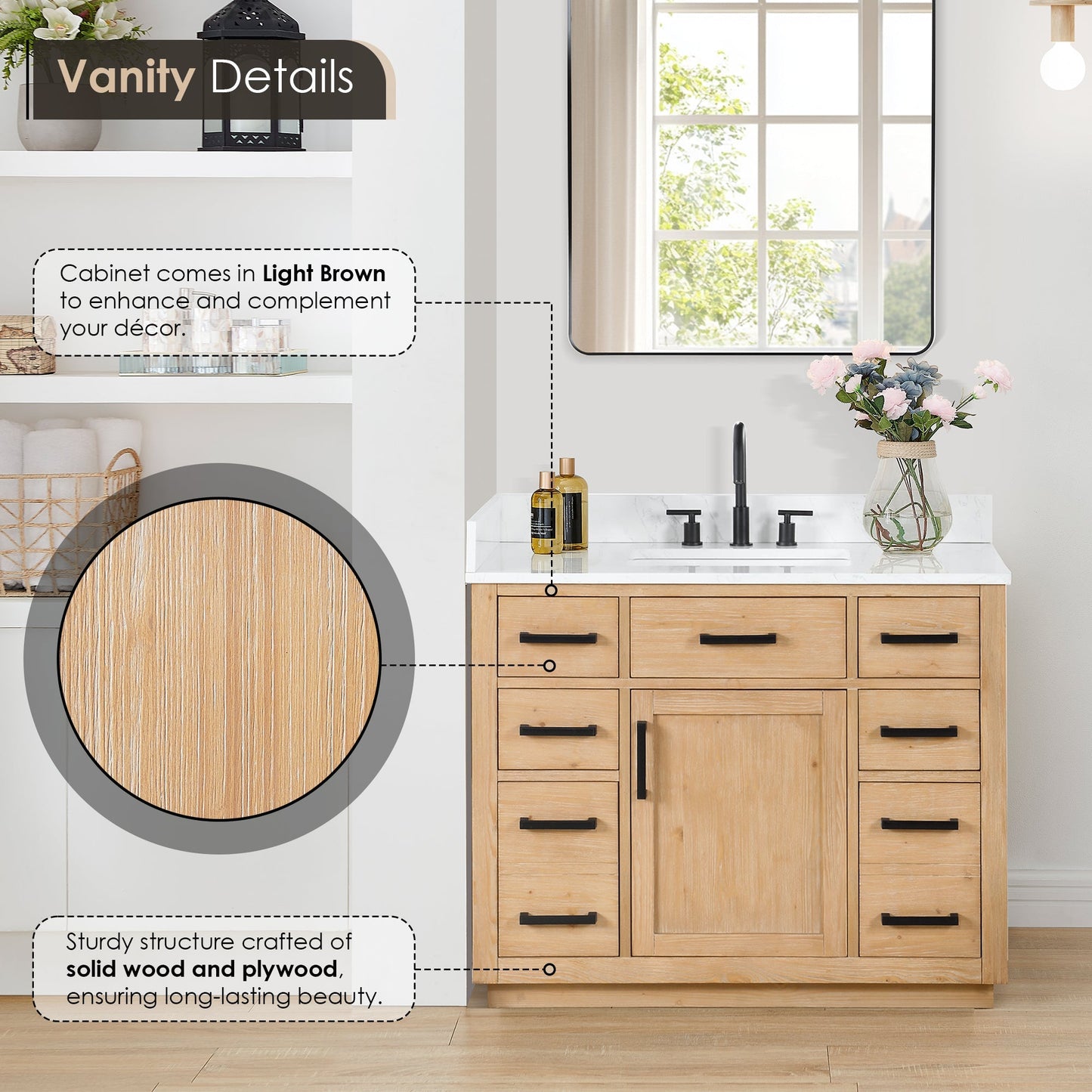 Altair Designs Gavino 42" single vanity with top - 557042-LB-GW-NM