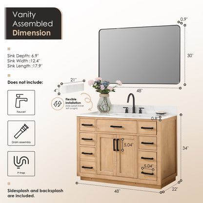 Altair Designs 48" single vanity with top - 557048-RB-GW-NM