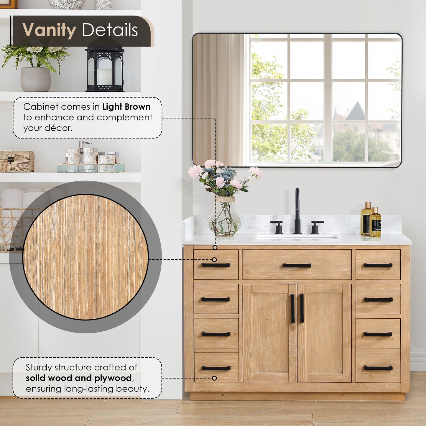 Altair Designs 48" single vanity with top - 557048-RB-GW-NM