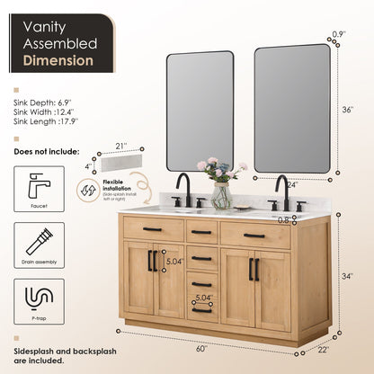 Altair Designs Gavino 60" double vanity with top - 557060-LB-GW-NM Price