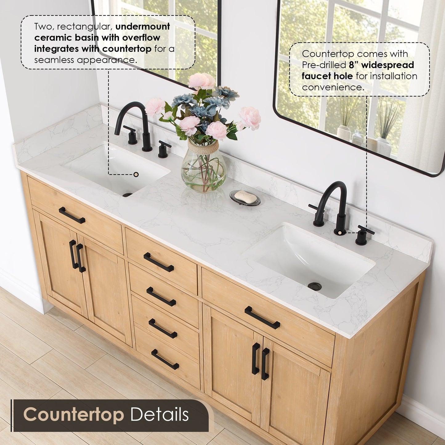 Altair Designs 72" double vanity with top - 557072-WH-GW-NM