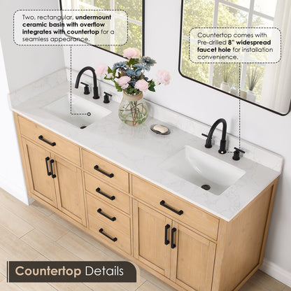 Altair Designs 72" double vanity with top - 557072-WH-GW-NM