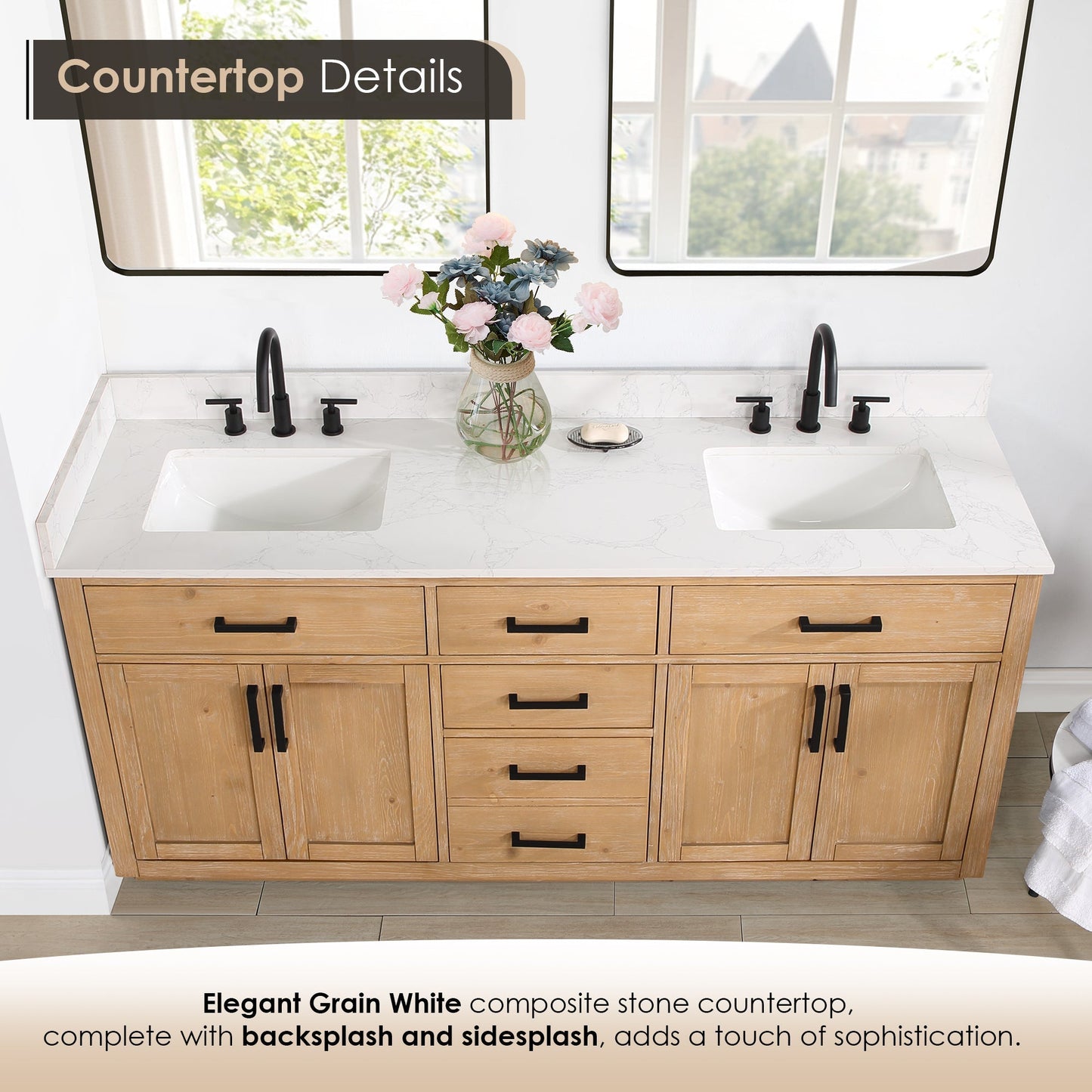 Altair Designs 72" double vanity with top - 557072-WH-GW-NM