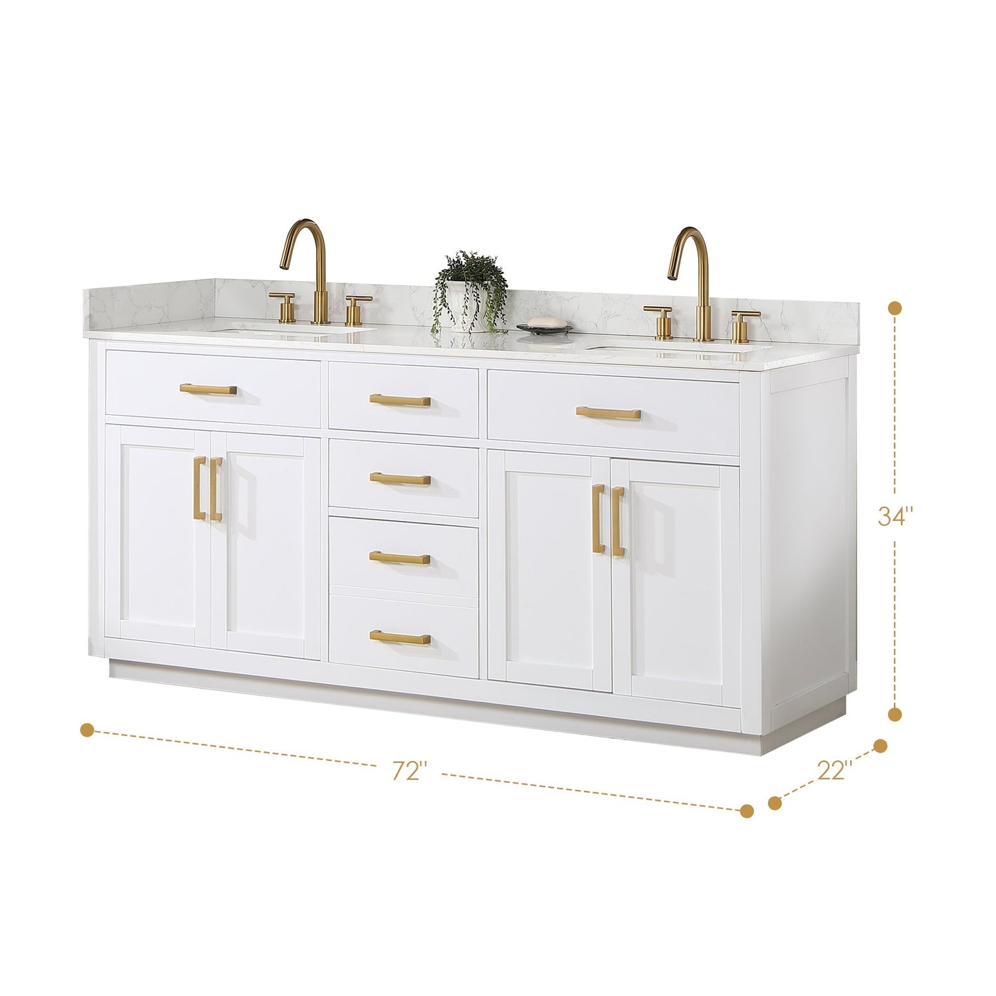 Altair Designs 72" double vanity with top - 557072-WH-GW-NM