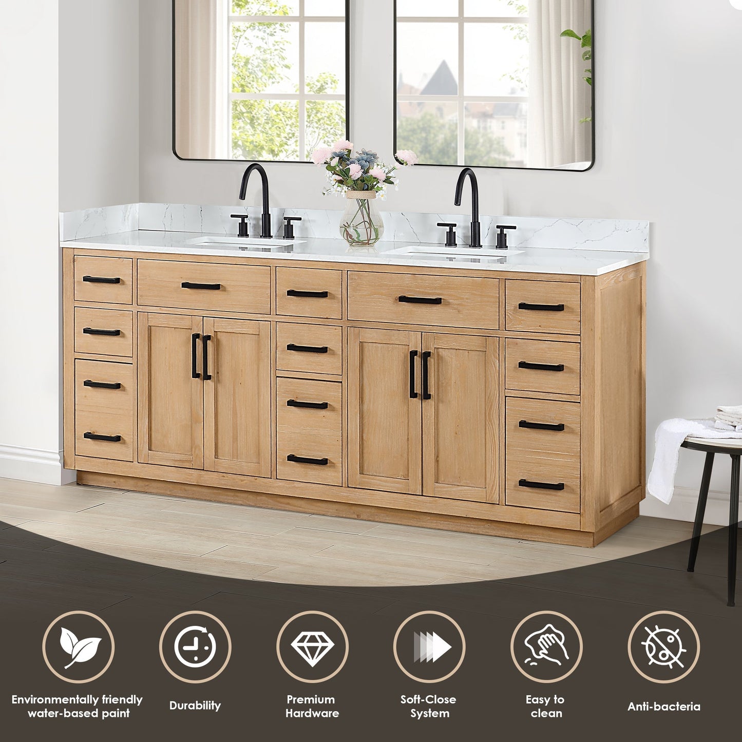 Altair Designs Gavino 84" double vanity with top - 557084-LB-GW-NM