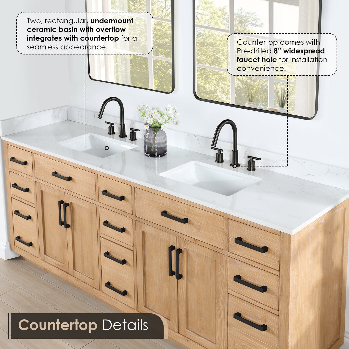 Altair Designs Gavino 84" double vanity with top - 557084-LB-GW-NM