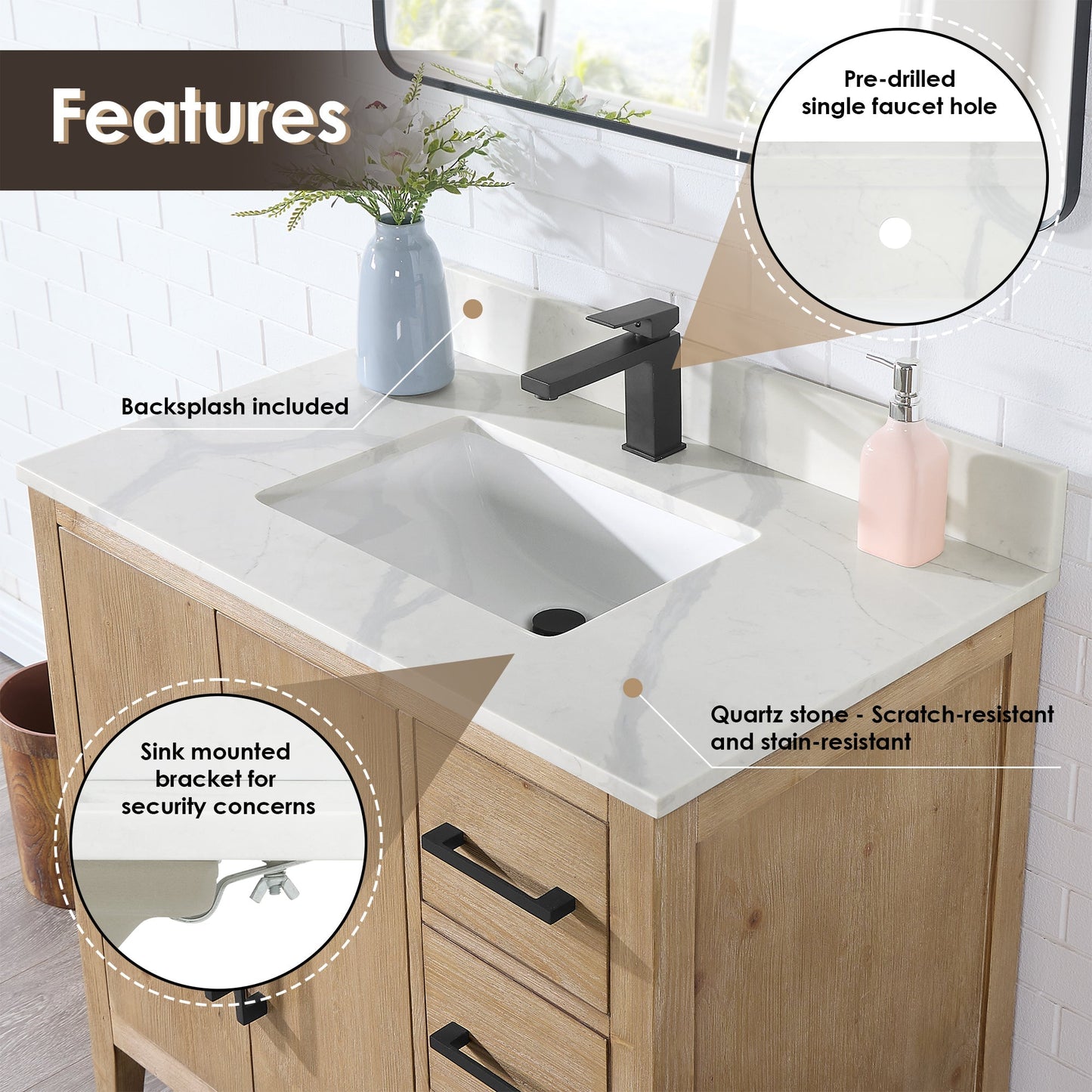 Altair Designs Laurel 36" single vanity with top - 558036-WF-CWQ-NM