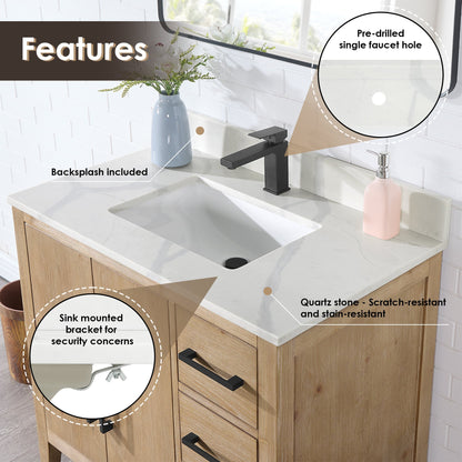 Altair Designs Laurel 36" single vanity with top - 558036-WF-CWQ-NM