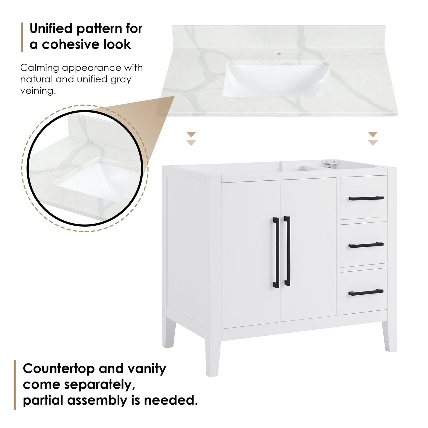 Altair Designs Laurel 36" single vanity with top - 558036-WF-CWQ-NM