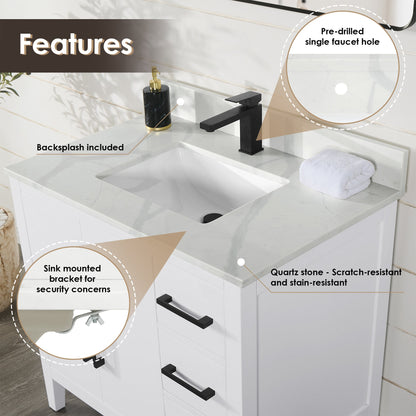 Altair Designs Laurel 36" single vanity with top - 558036-WF-CWQ-NM