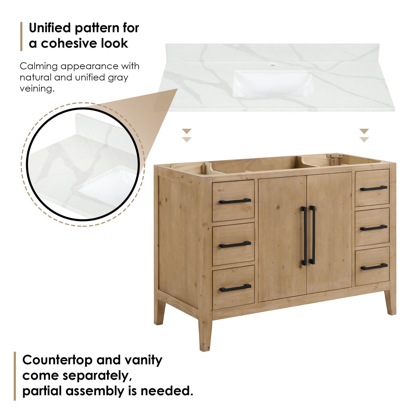 Altair Designs Laurel 48" single vanity with top - 558048-WH-CWQ-NM