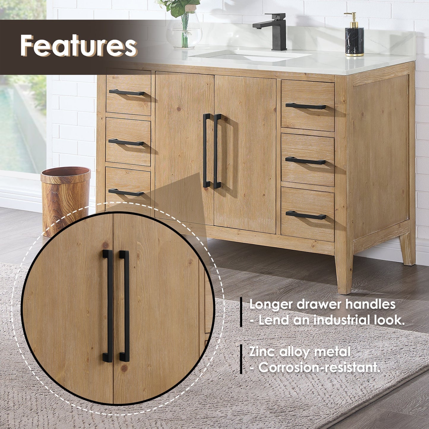 Altair Designs Laurel 48" single vanity with top - 558048-WH-CWQ-NM