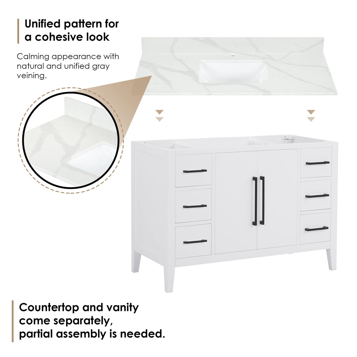 Altair Designs Laurel 48" single vanity with top - 558048-WH-CWQ-NM