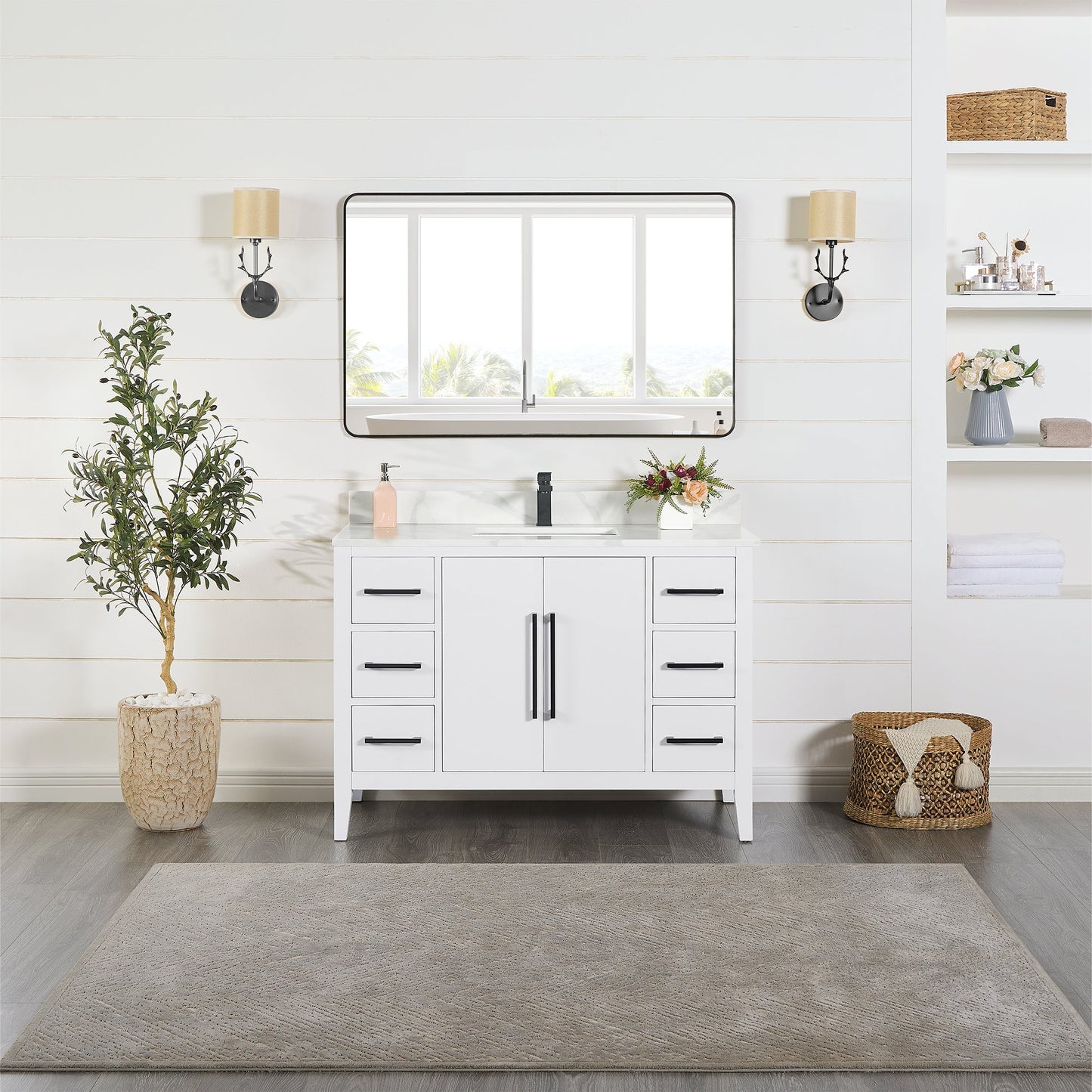 Altair Designs Laurel 48" single vanity with top - 558048-WH-CWQ-NM