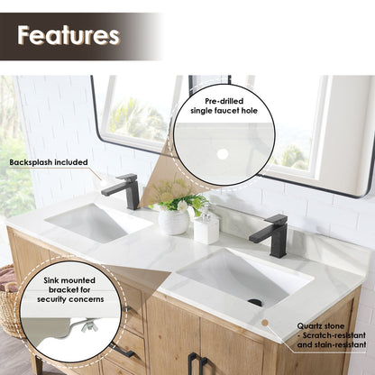 Altair Designs Laurel 60" double vanity with top - 558060-WF-CWQ-NM