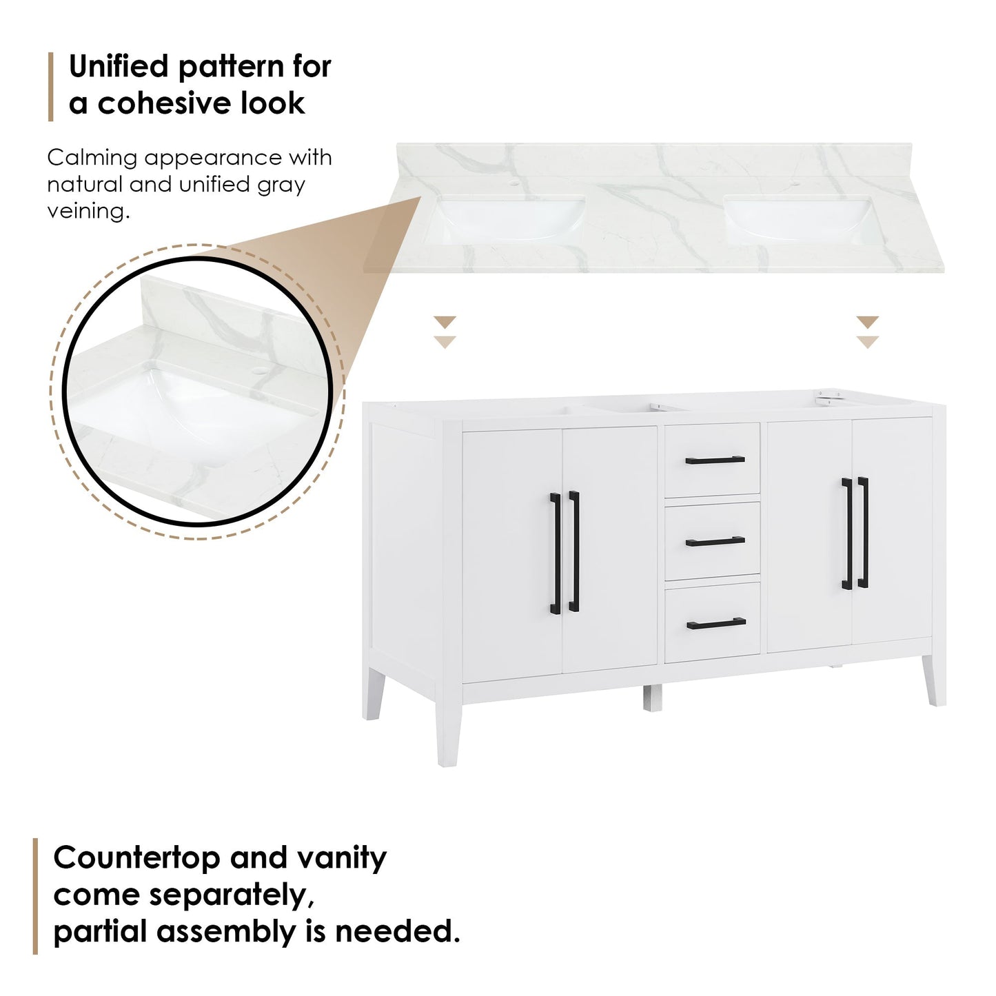 Altair Designs Laurel 60" double vanity with top - 558060-WF-CWQ-NM