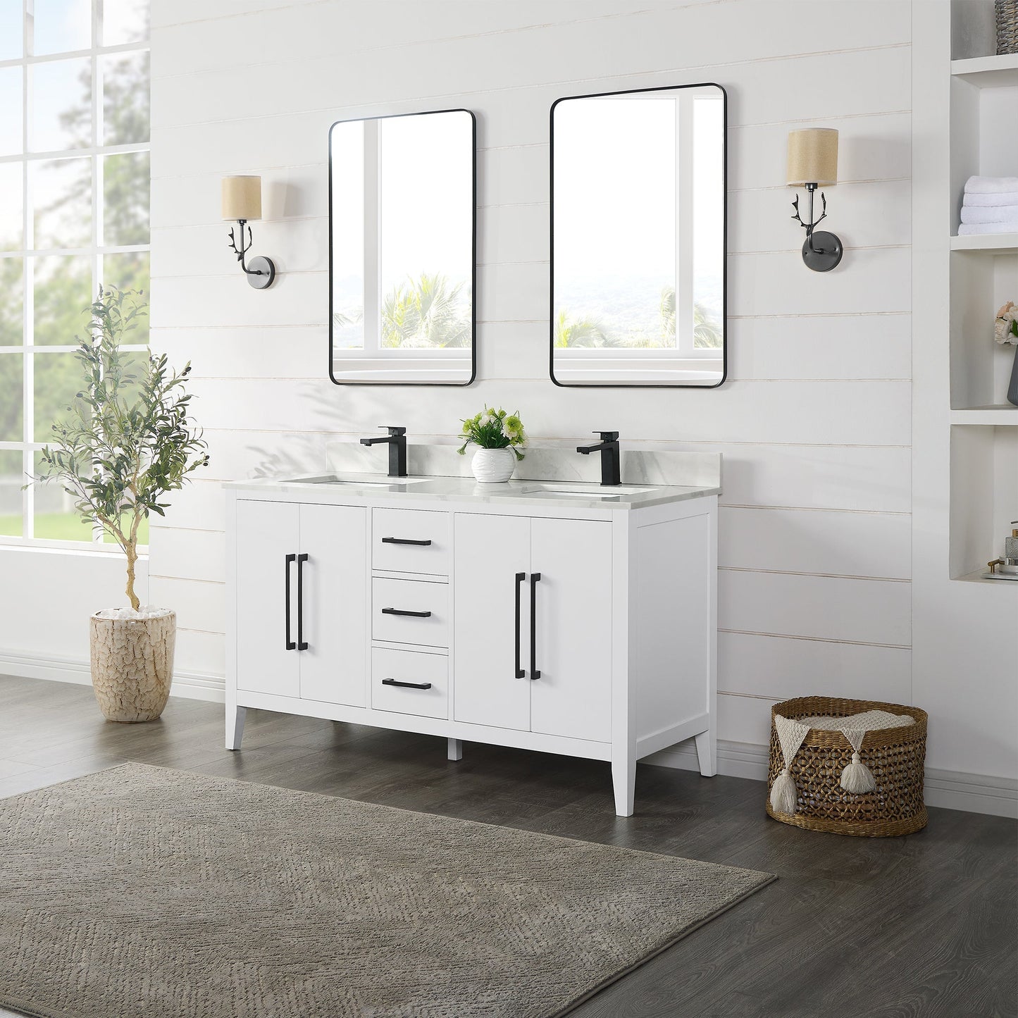 Altair Designs Laurel 60" double vanity with top - 558060-WF-CWQ-NM