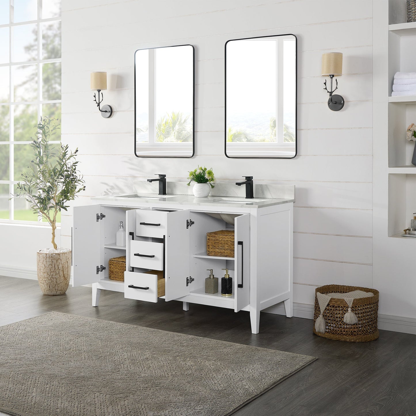 Altair Designs Laurel 60" double vanity with top - 558060-WF-CWQ-NM